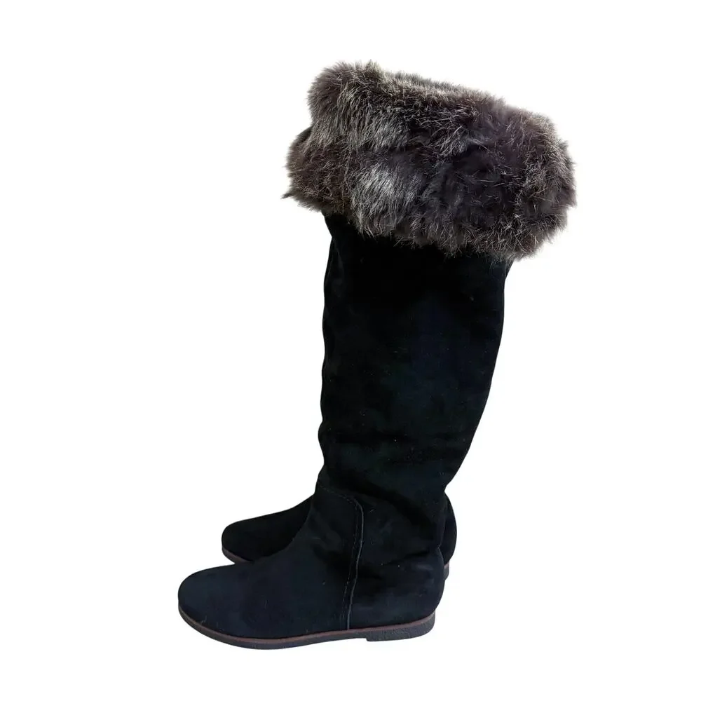 Sam Edelman Black Suede Over the Knee Boots w Fur Trim Women's Size 8 Pull On